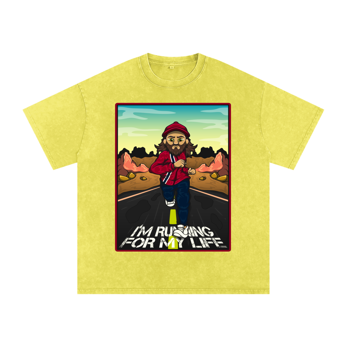 Forrest Gump I'm Running For My Life: Snow Washed Oversized Cotton T-Shirt