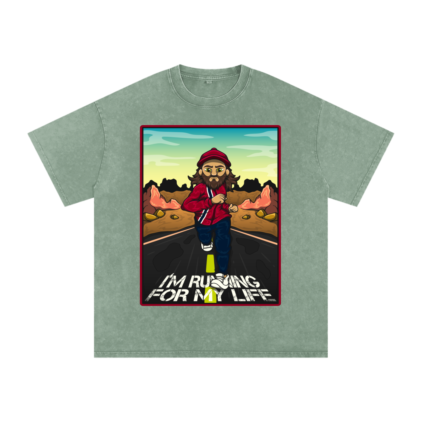 Forrest Gump I'm Running For My Life: Snow Washed Oversized Cotton T-Shirt