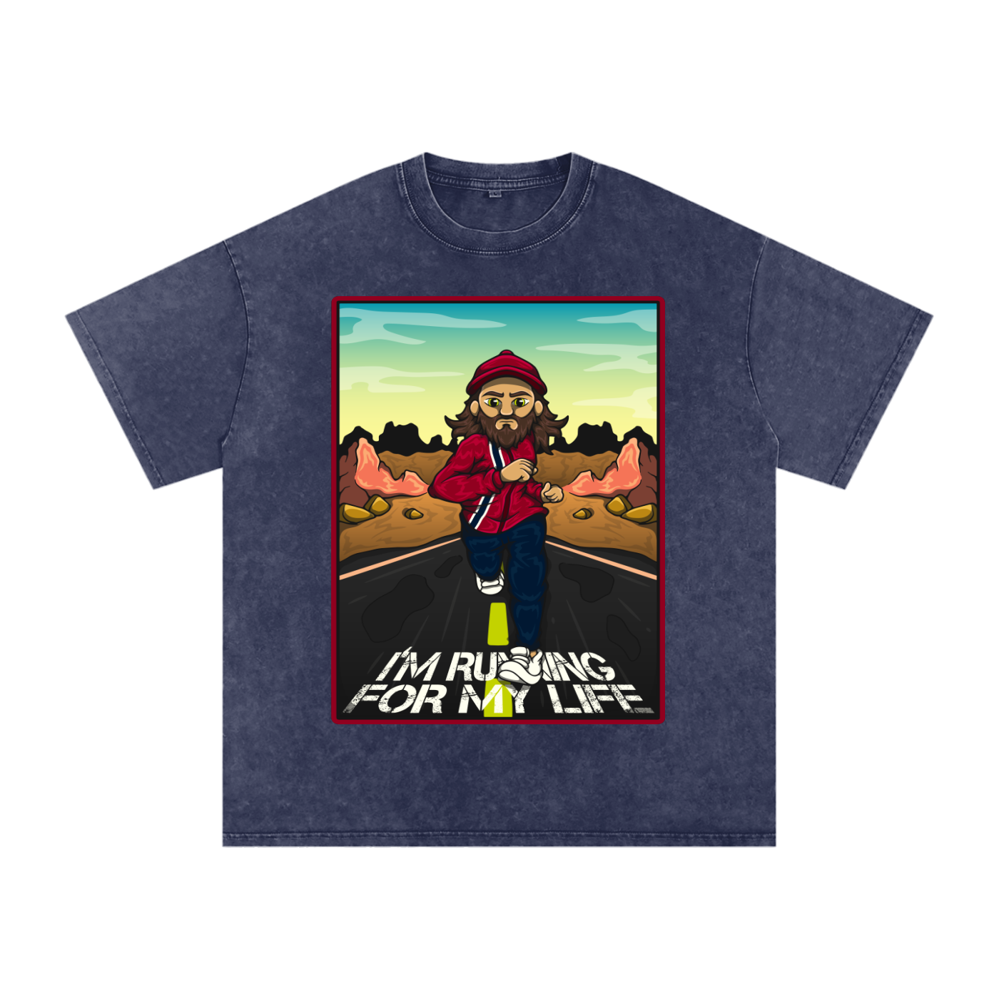 Forrest Gump I'm Running For My Life: Snow Washed Oversized Cotton T-Shirt