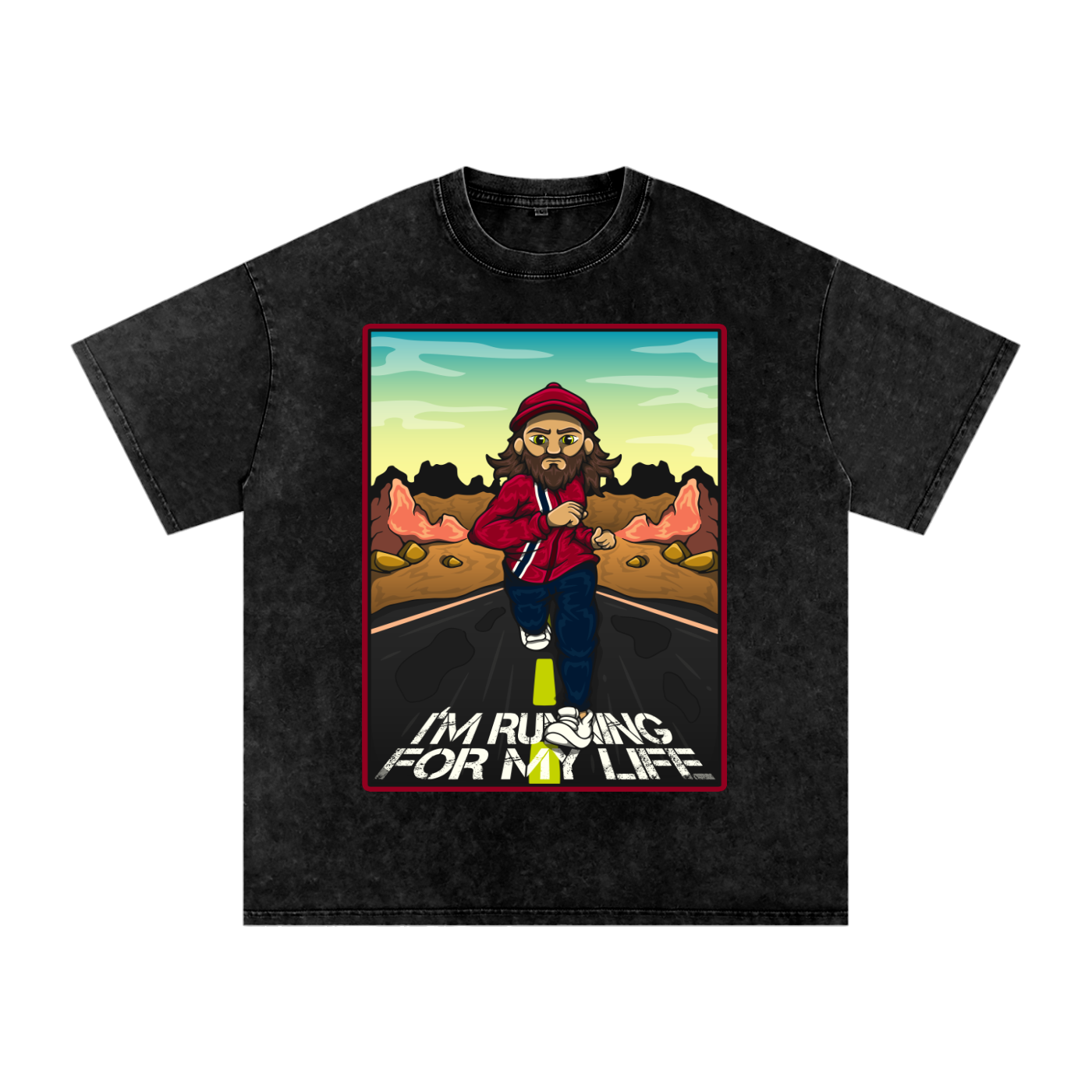 Forrest Gump I'm Running For My Life: Snow Washed Oversized Cotton T-Shirt
