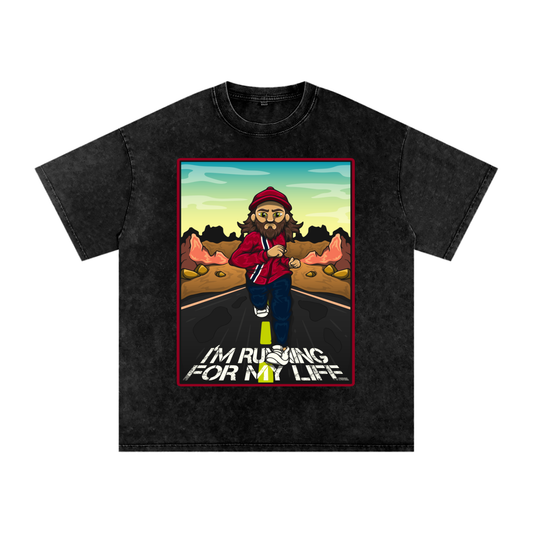 Forrest Gump I'm Running For My Life: Snow Washed Oversized Cotton T-Shirt