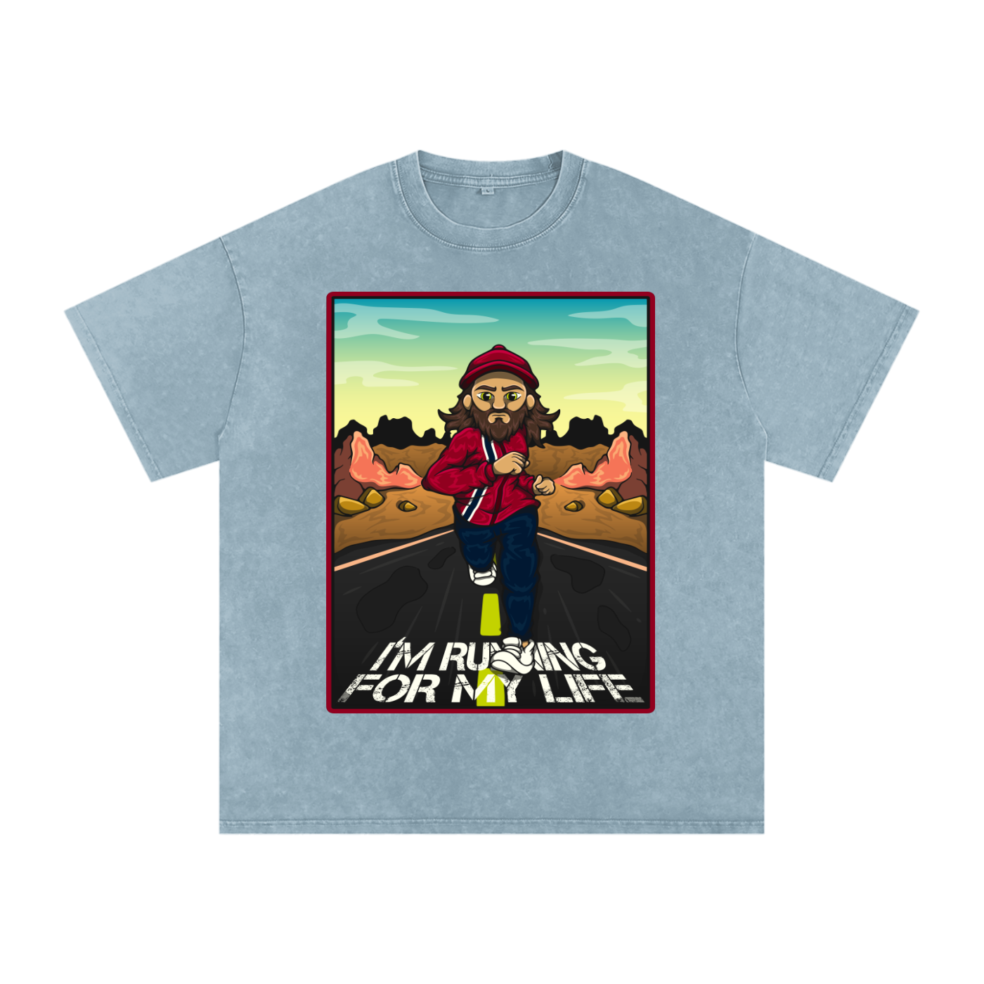 Forrest Gump I'm Running For My Life: Snow Washed Oversized Cotton T-Shirt