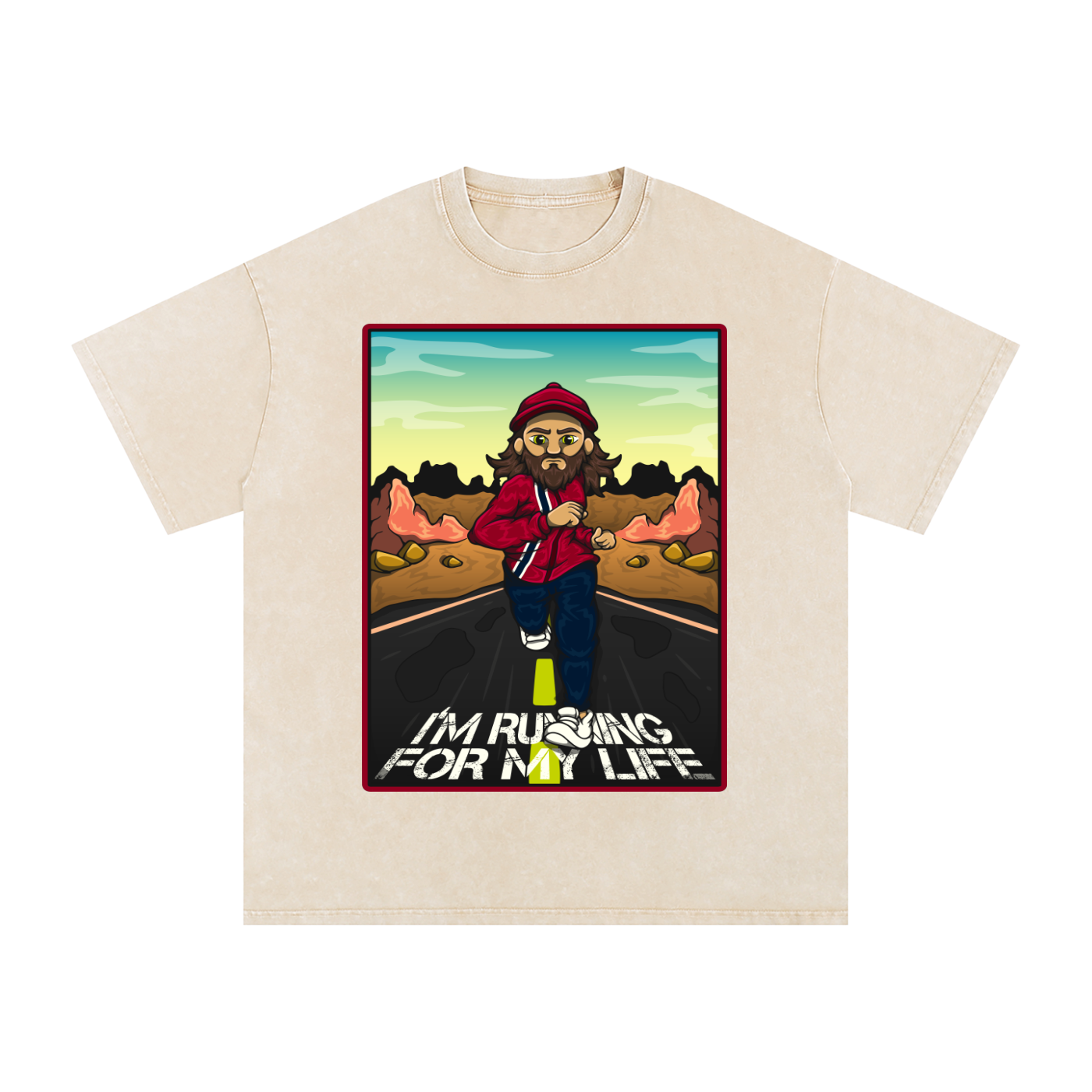 Forrest Gump I'm Running For My Life: Snow Washed Oversized Cotton T-Shirt