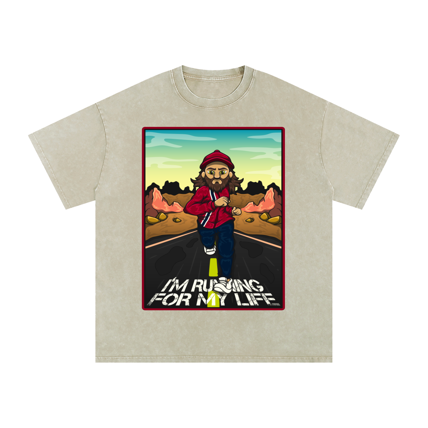 Forrest Gump I'm Running For My Life: Snow Washed Oversized Cotton T-Shirt