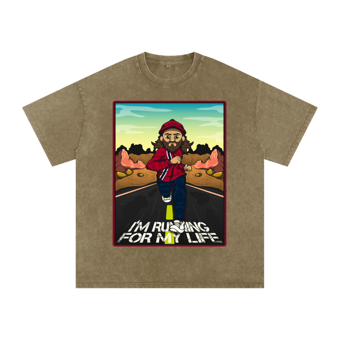 Forrest Gump I'm Running For My Life: Snow Washed Oversized Cotton T-Shirt