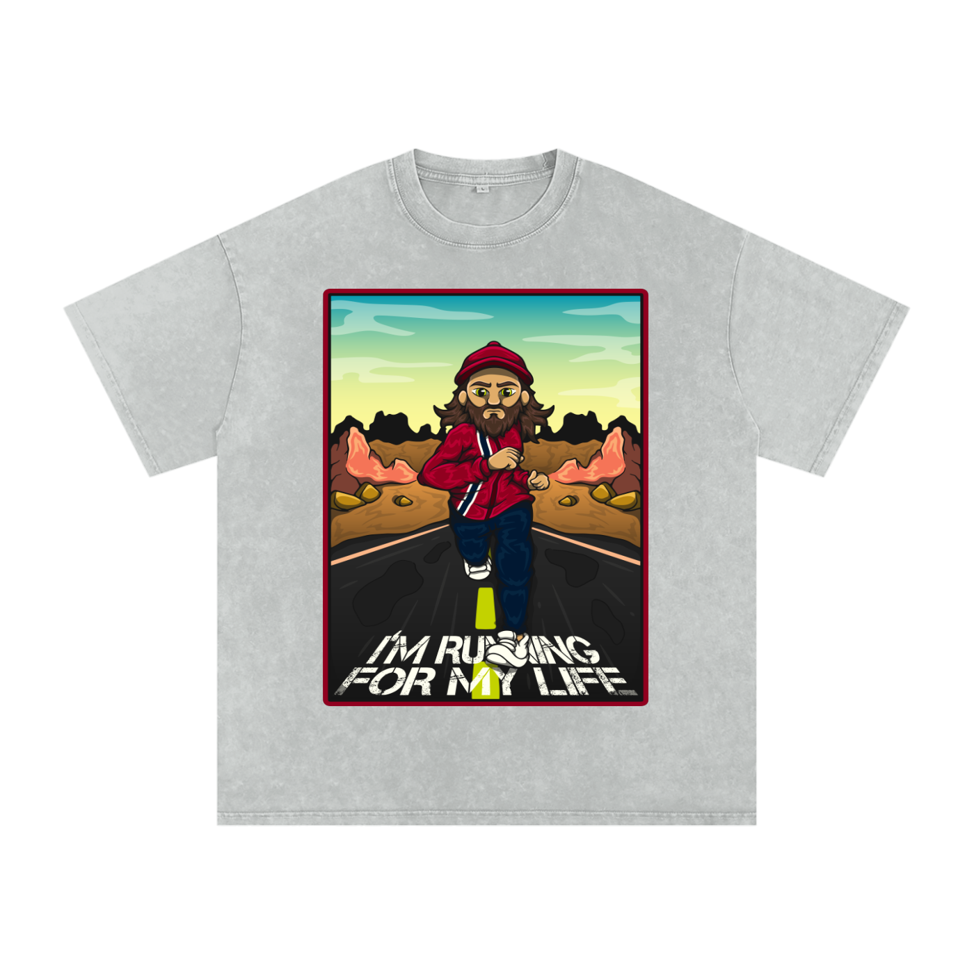 Forrest Gump I'm Running For My Life: Snow Washed Oversized Cotton T-Shirt